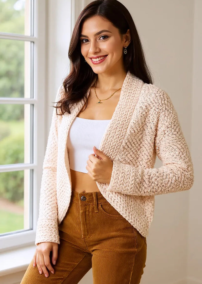 Double Take Open Front Long Sleeve Cardigan - Sleekdenim.com