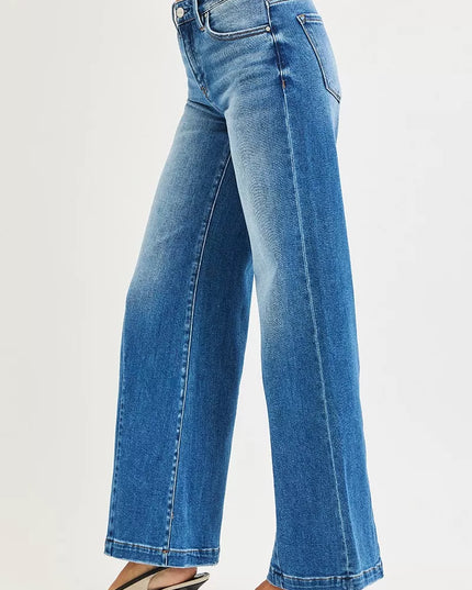 RISEN Full Size Mid Rise Wide Leg Jeans with Flared Look Plus Size - Sleekdenim.com