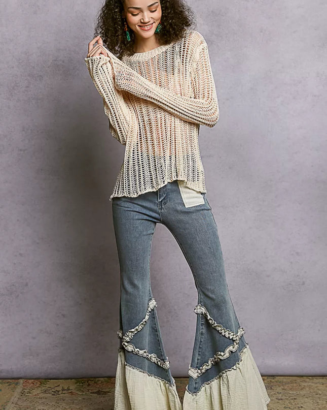 POL Openwork Round Neck Knit Cover Up - Sleekdenim.com
