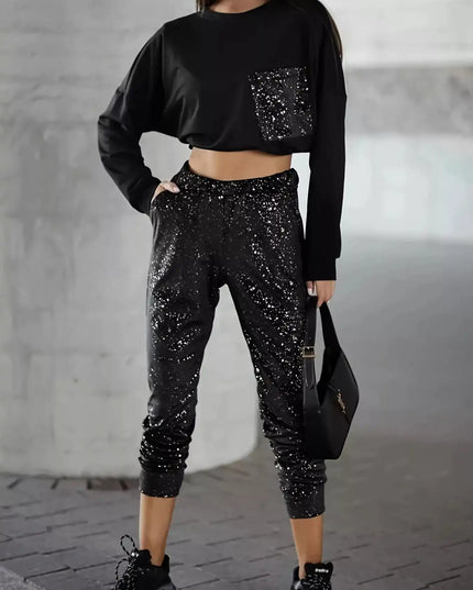 Printed Round Neck Top and Pants Set - Sleekdenim.com