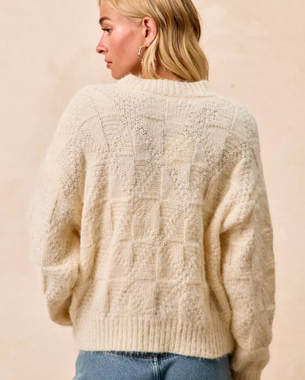 BiBi Checker Board Drop Shoulder Sweater - Sleekdenim.com