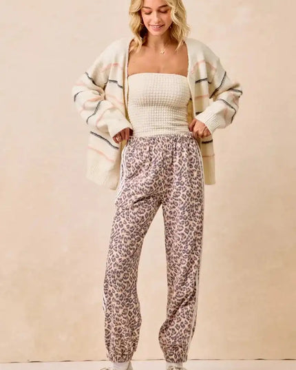 BiBi Side Lines Leopard Track Pants - Sleekdenim.com
