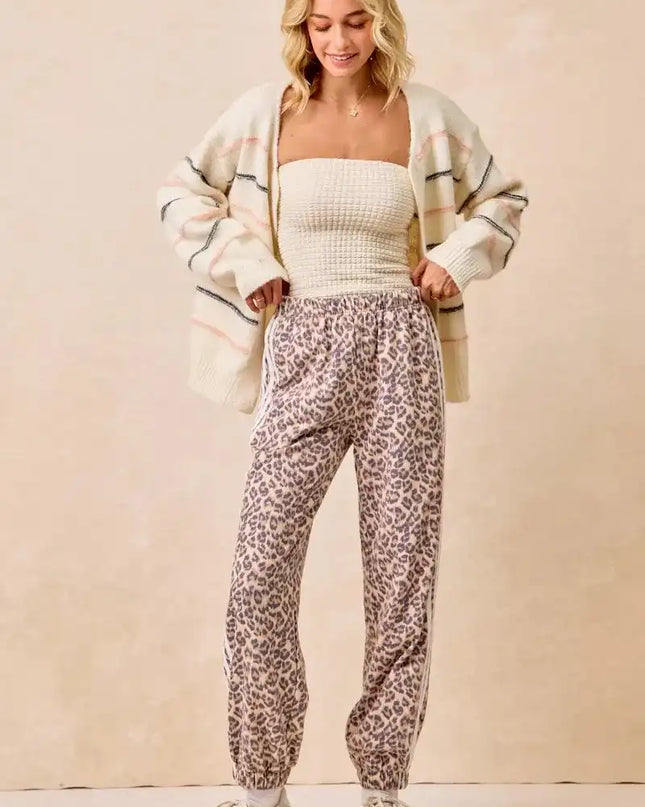 BiBi Side Lines Leopard Track Pants - Sleekdenim.com