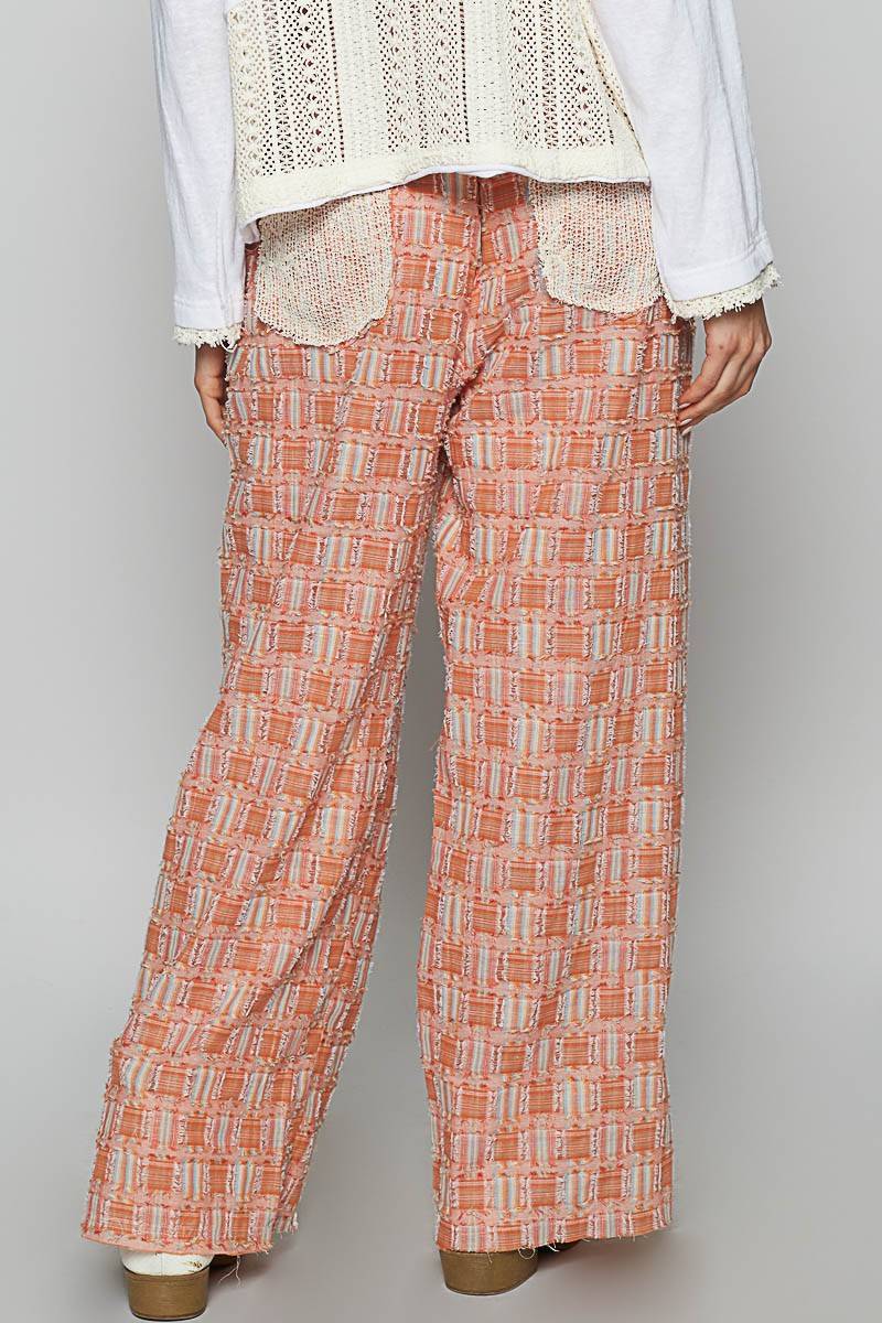 POL Lace Trim Drawstring Checkered Wide Leg Pants | Sleekdenim.com