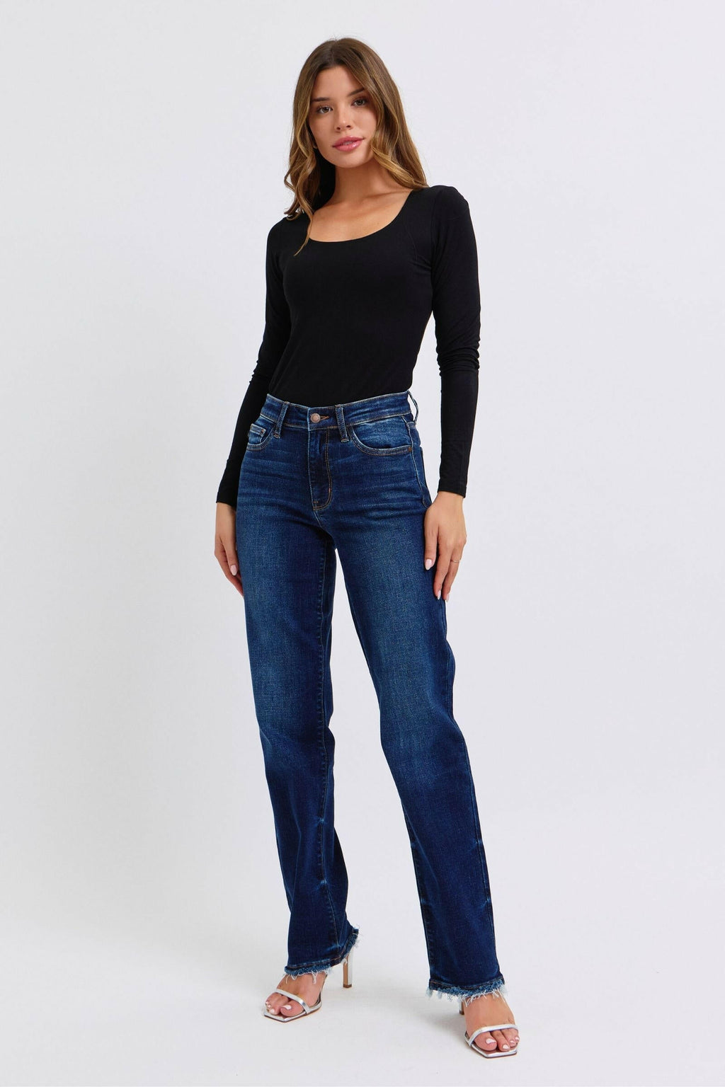 Judy Blue Full Size Raw Hem Straight Leg Jeans | Sleekdenim.com