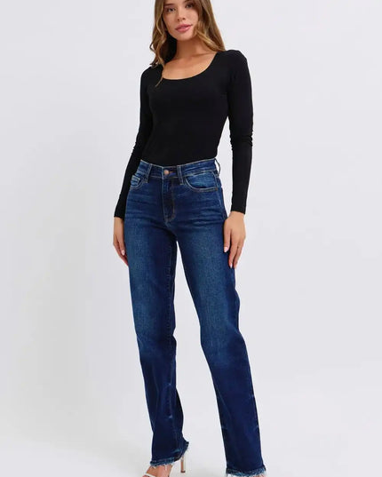 Judy Blue Full Size Raw Hem Straight Leg Jeans - Sleekdenim.com