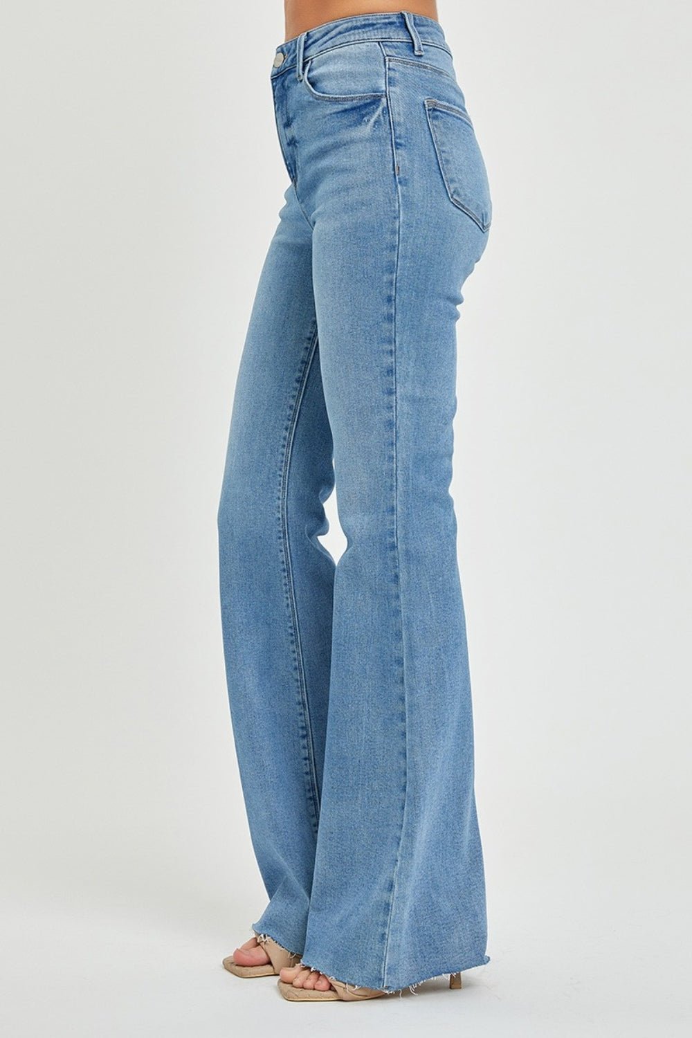 RISEN Full Size High Rise Raw Cut Hem Bootcut Jeans | Sleekdenim.com