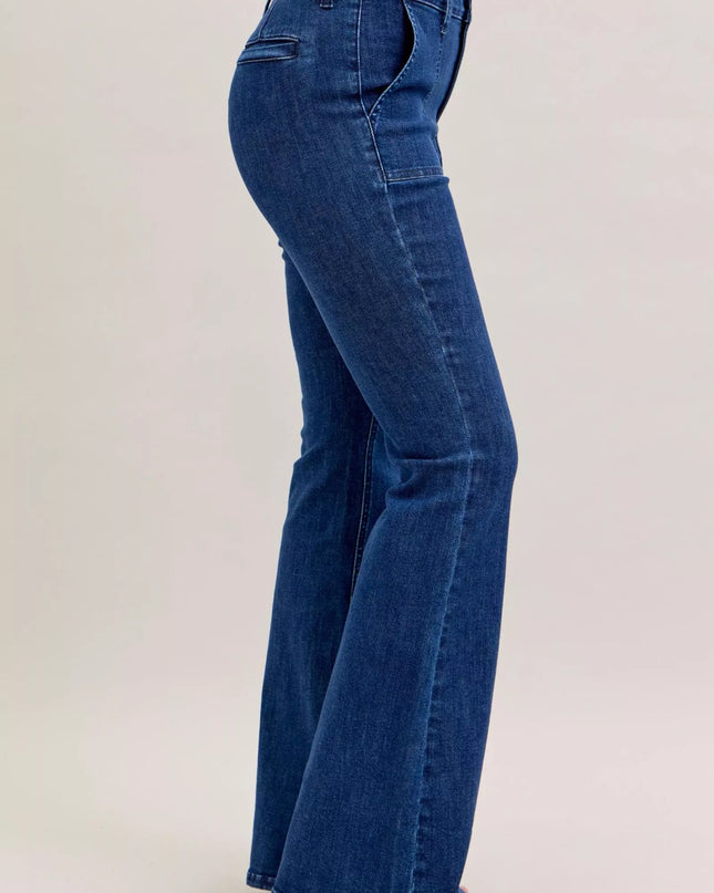 Judy Blue High Waist Flare Jeans with Front Patch Pockets - Sleekdenim.com