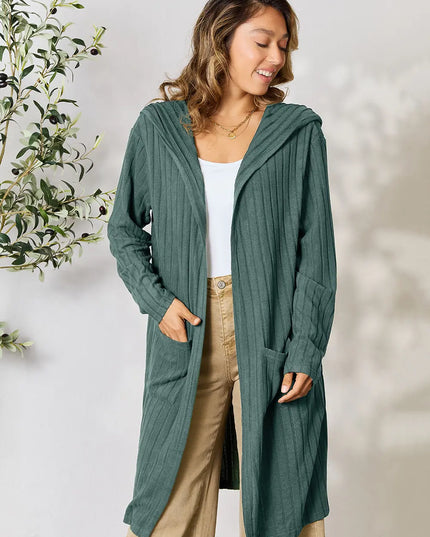 Basic Bae Full Size Hooded Sweater Cardigan - Sleekdenim.com