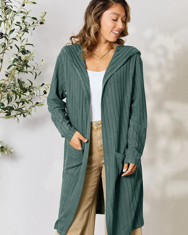 Basic Bae Full Size Hooded Sweater Cardigan - Sleekdenim.com