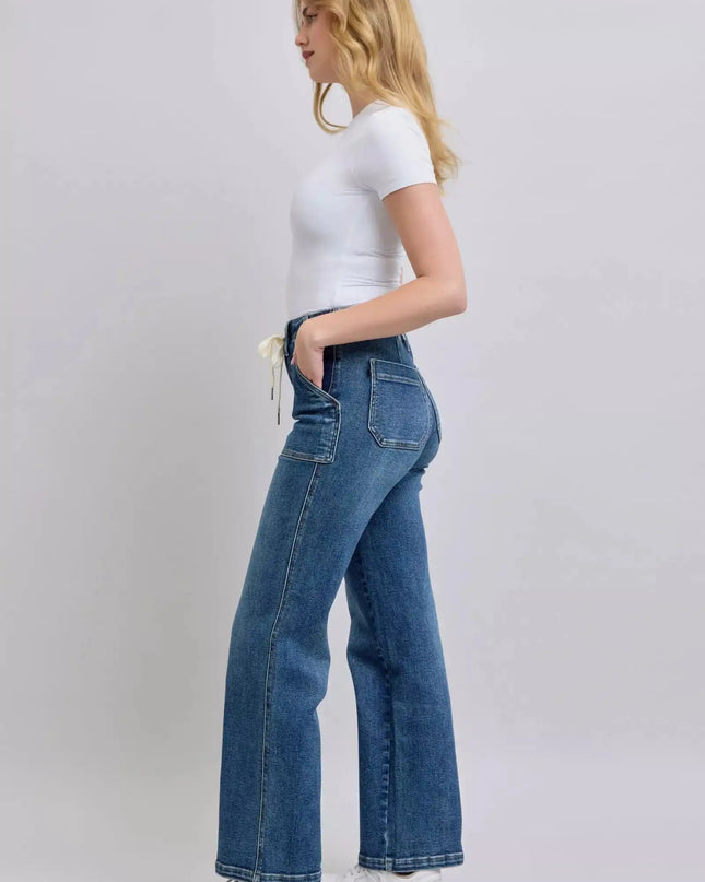 Judy Blue Drawstring Straight Jeans with Pockets - Sleekdenim.com