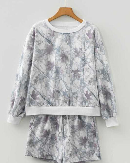 Abstract Camo Pullover & Drawstring Shorts Set - Sleekdenim.com