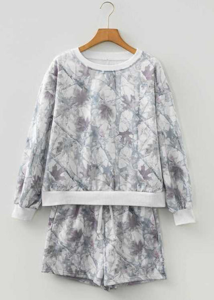 Abstract Camo Pullover & Drawstring Shorts Set - Sleekdenim.com