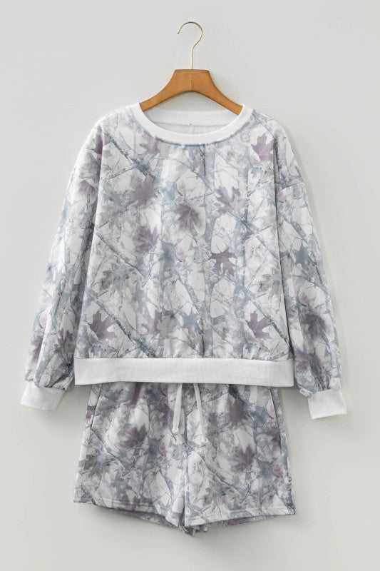 Abstract Camo Pullover & Drawstring Shorts Set - Sleekdenim.com