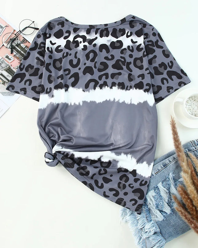 Leopard V-Neck Short Sleeve T-Shirt - Trendsi