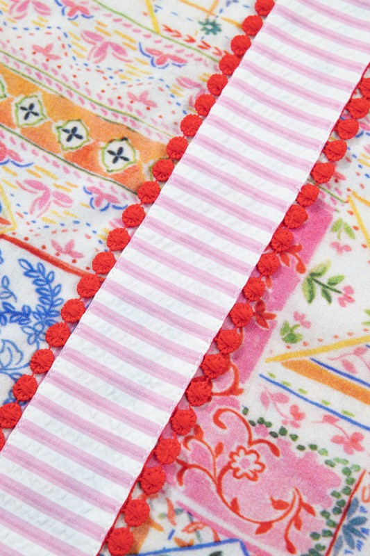 Boho Patchwork Tied V-Neck Short Sleeve Blouse - 5