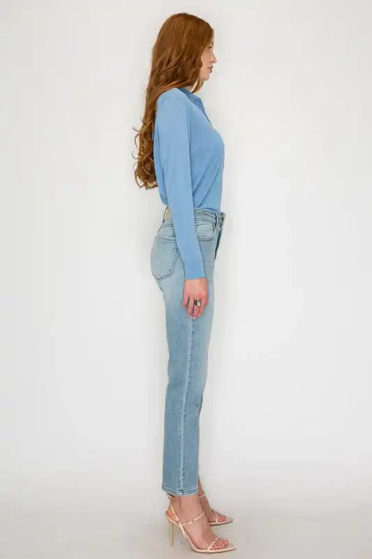 AT1747STL - HIGH RISE SLIM STRAIGHT JEANS - Sleekdenim.com