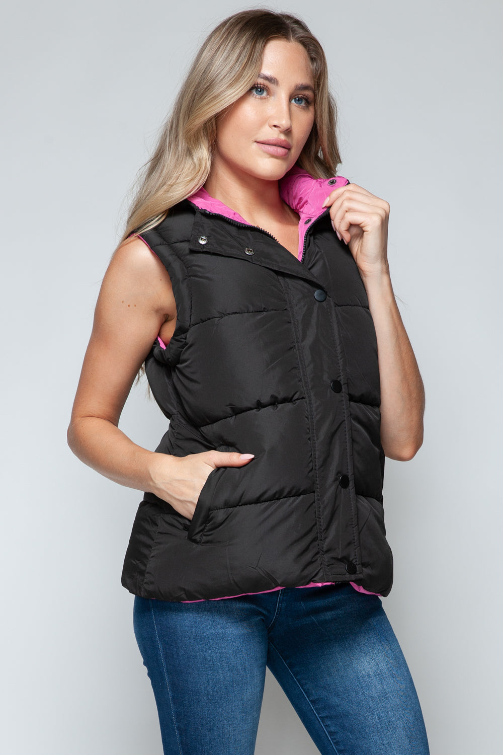 Snobbish Snap and Zip Closure Hooded puffer Vest