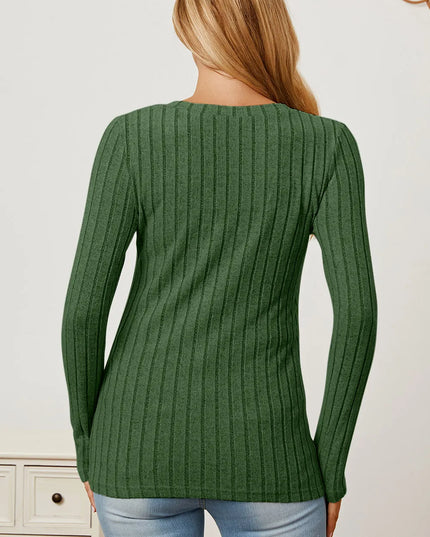 Basic Bae Full Size Ribbed V-Neck Long Sleeve T-Shirt - Sleekdenim.com