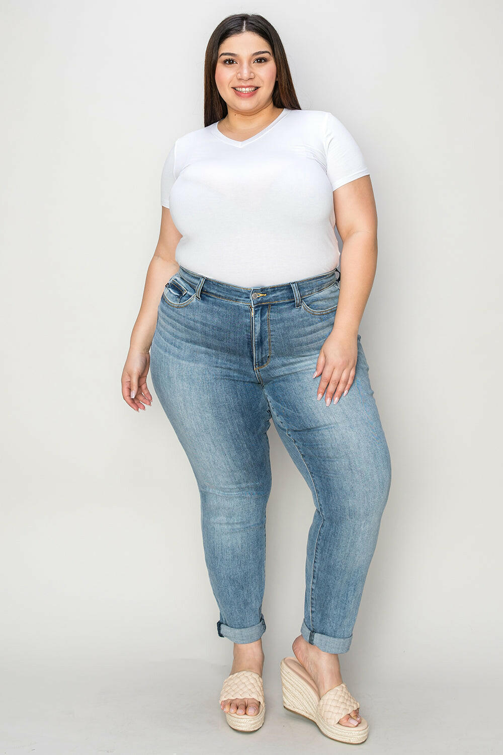 Judy Blue Full Size Cuffed Hem Slim Jeans.