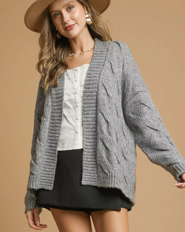 Umgee Chunky Cable Knit Open Front Cardigan - Sleekdenim.com