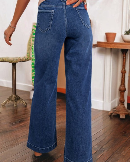 Denim Patch Pocket Wide Leg Jeans - Sleekdenim.com
