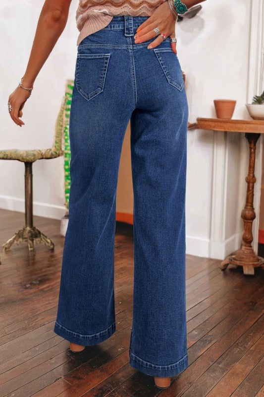 Denim Patch Pocket Wide Leg Jeans - Sleekdenim.com