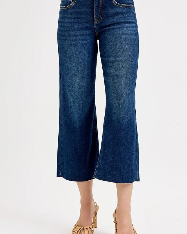 RISEN Full Size Tummy Control High Rise Crop Wide Jeans Plus Size - Sleekdenim.com