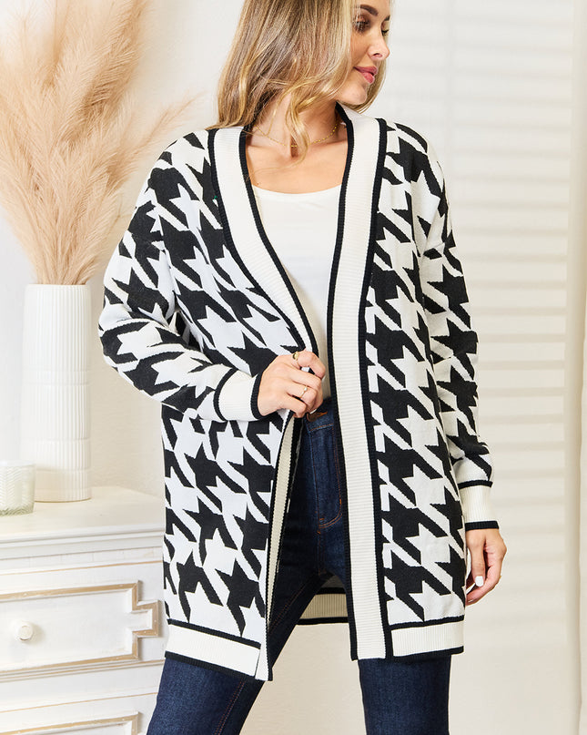 Mandy Woven Right Houndstooth Open Front Longline Cardigan - Sleekdenim.com