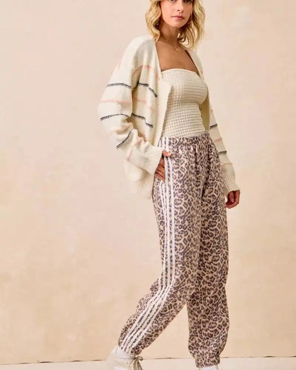 BiBi Side Lines Leopard Track Pants - Sleekdenim.com