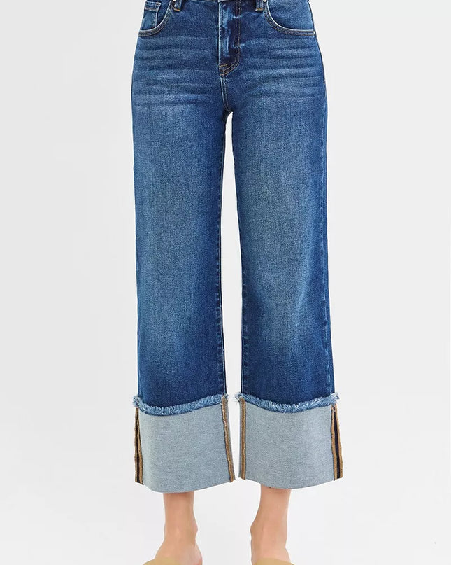 RISEN Full Size Mid Rise Crop Wide Wide Cuffed Jeans Plus Size - Sleekdenim.com