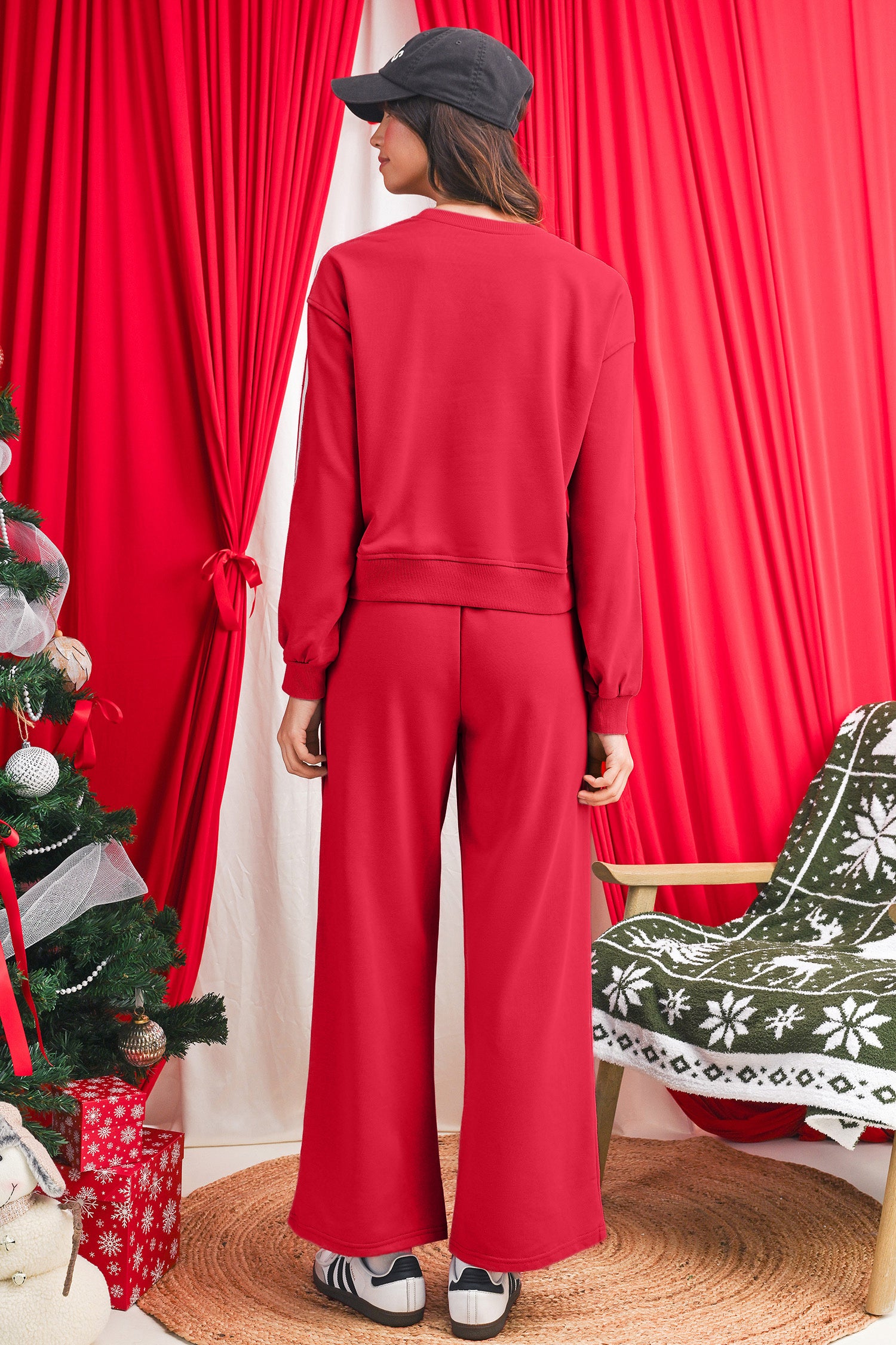 Black Varsity Striped Detail Cropped Pullover Wide Leg Pants 2pcs Outfit