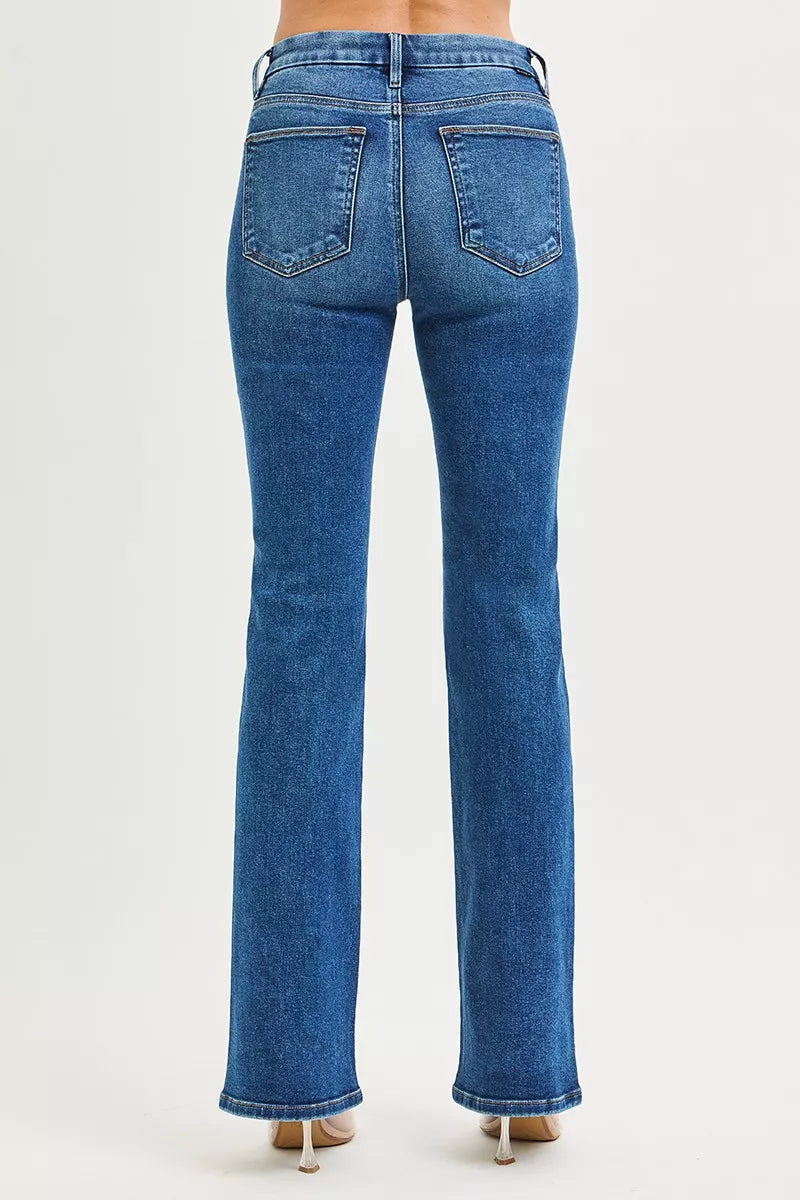 RISEN High Rise Bootcut Jeans With Distressed Details - Sleekdenim.com