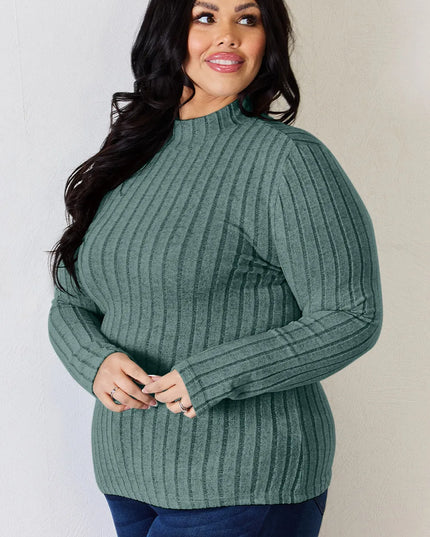 Basic Bae Full Size Ribbed Mock Neck Long Sleeve T-Shirt - Trendsi