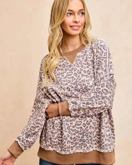 BiBi Leopard Printed French Terry Sweatshirt - Sleekdenim.com