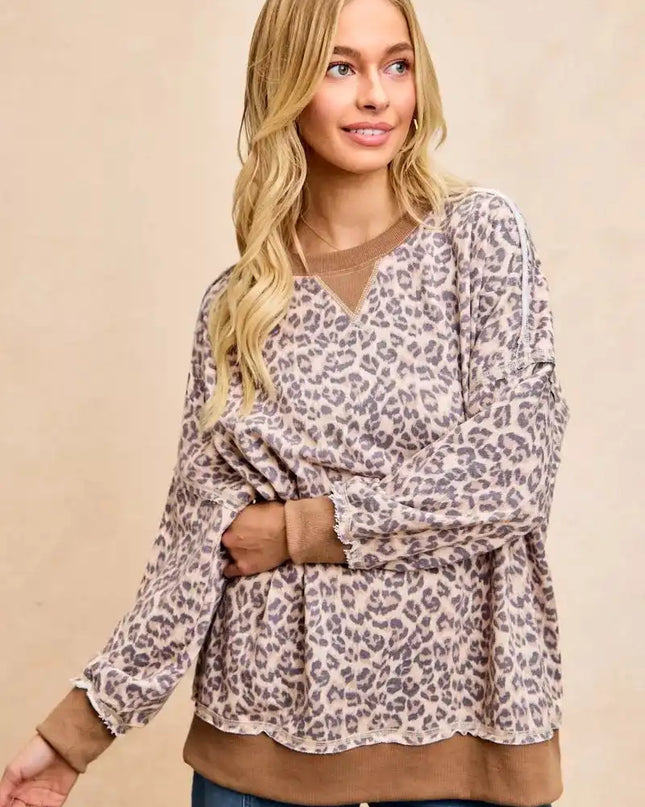 BiBi Leopard Printed French Terry Sweatshirt - Sleekdenim.com