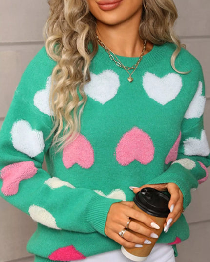 Valentine's Day Heart Pattern Fuzzy Knit Sweater - Sleekdenim.com