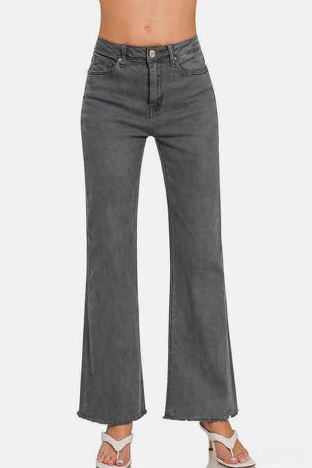 Zenana Acid Washed Frayed Hem Bootcut Jeans | Sleekdenim.com