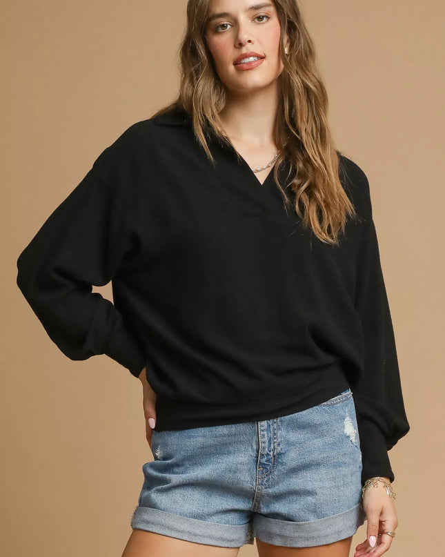 Umgee Linen Long Sleeves Elastic Hem Blouse - Sleekdenim.com