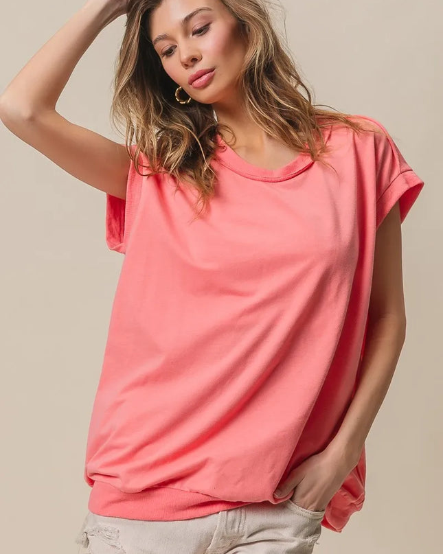 BiBi French Terry Drop Shoulder Basic Top - Sleekdenim.com
