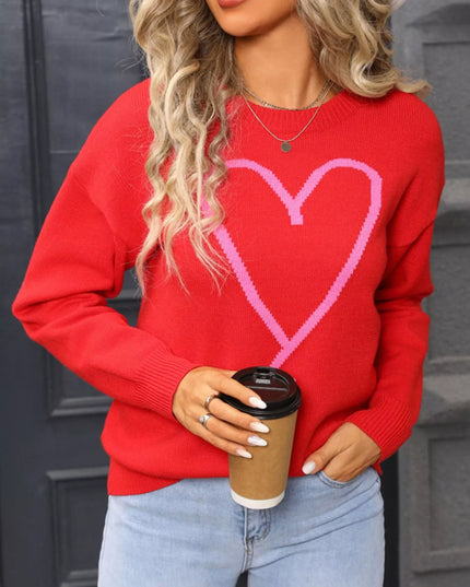 Valentine's Day Heart Graphic Dropped Shoulder Sweater - Sleekdenim.com