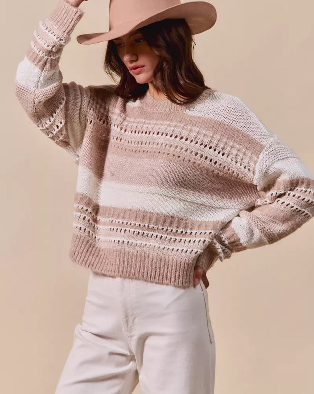 SO ME Variegated Stripe Textured Loose Fit Sweater - Sleekdenim.com