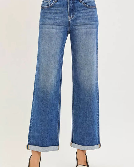 RISEN Full Size High Rise Relaxed Fit Ankle Straight Cuff Jeans Plus Size - Sleekdenim.com
