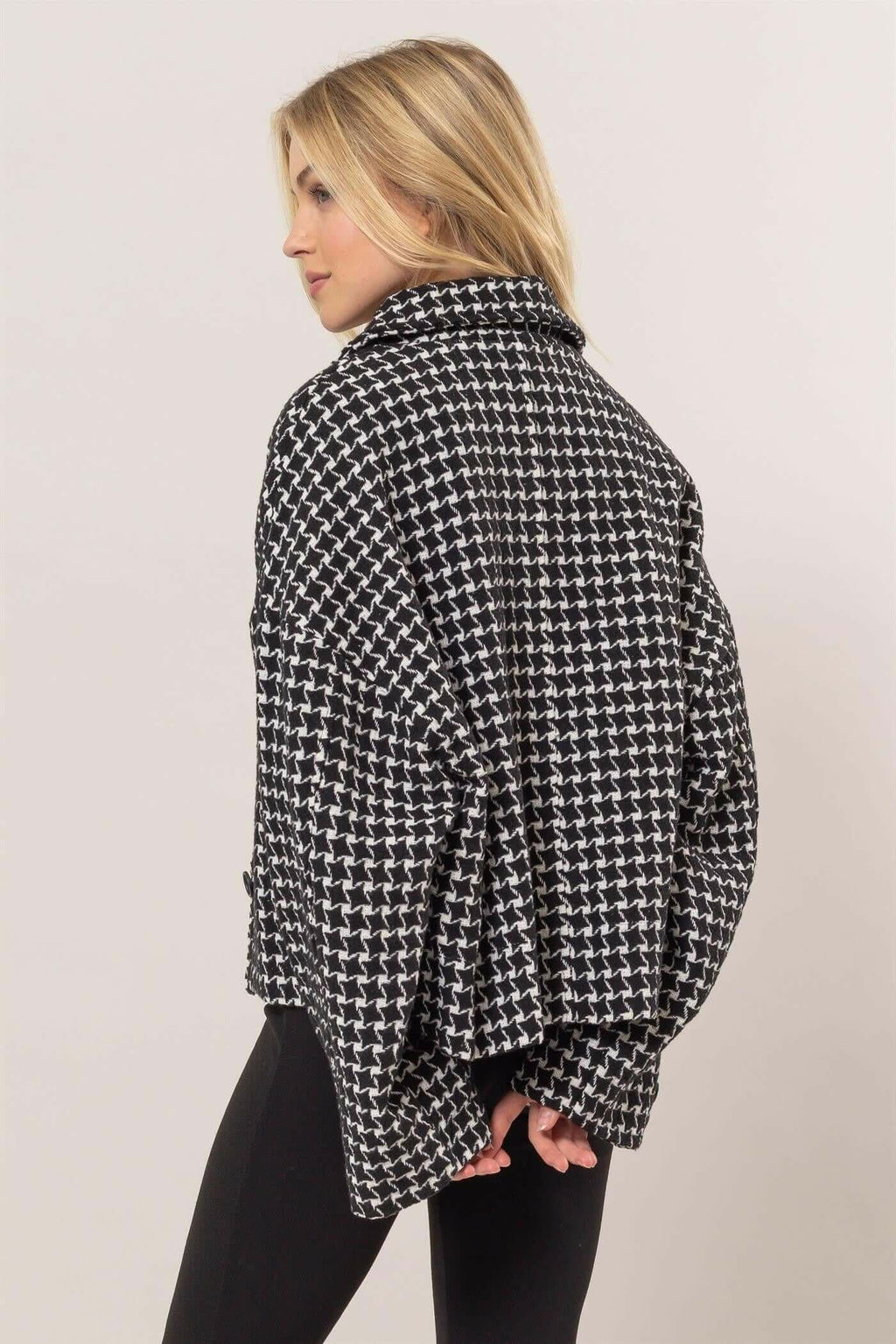 HYFVE Tweed Plaid Button Up Collared Neck Jacket | Sleekdenim.com