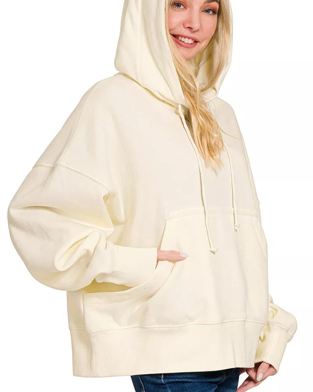 Zenana Oversized Fleece Kangaroo Pocket Hoodie - Sleekdenim.com