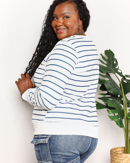 Double Take Striped Long Sleeve Round Neck Top - Sleekdenim.com