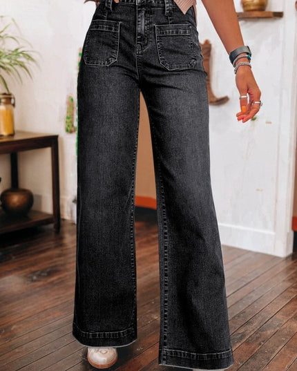 Denim Patch Pocket Wide Leg Jeans - Sleekdenim.com