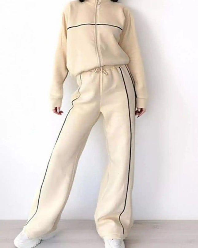 Full Size Zip Up Long Sleeve Top and Pants Set Plus Size - Sleekdenim.com