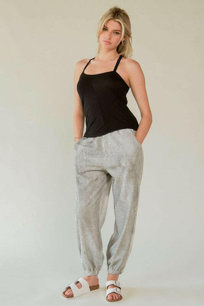 Davi & Dani Rhinestone Elastic Waist Joggers Light Gray