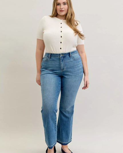 Judy Blue Full Size Mid Rise Slim Bootcut Tummy Control Release Hem Jeans Plus Size - Sleekdenim.com